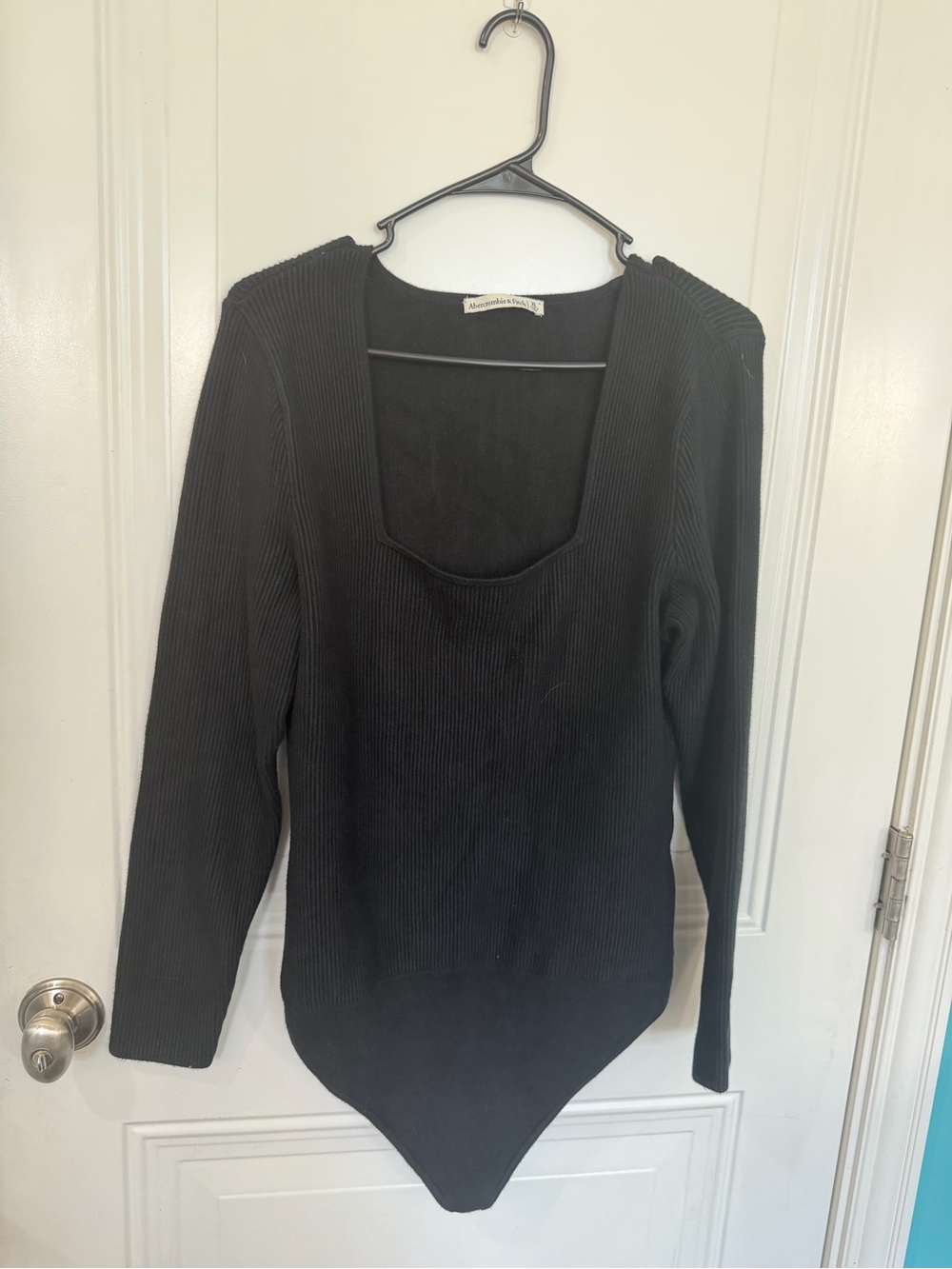 Abercrombie & Fitch Black Ribbed Long-Sleeve Scoop-Neck Bodysuit